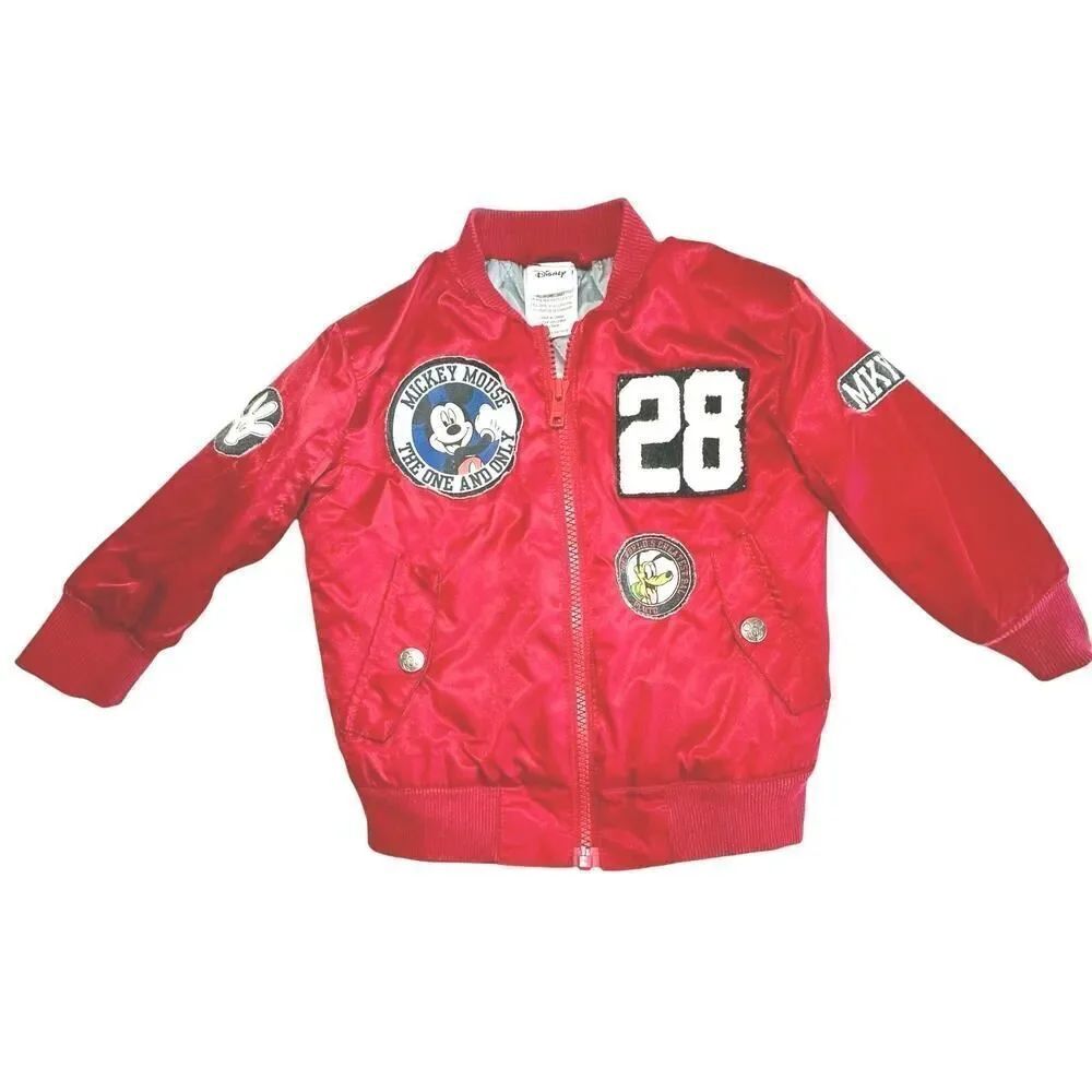Disney Baby 18 Months Unisex Mickey Pluto Red Bomber Jacket With Patches NWOT